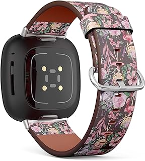 CJBROES Replacement Leather Watch Band, Compatible with Fitbit Versa 3 and Fitbit Sense of Wristband Bracelet Accessory - Beautiful Watercolor Floral