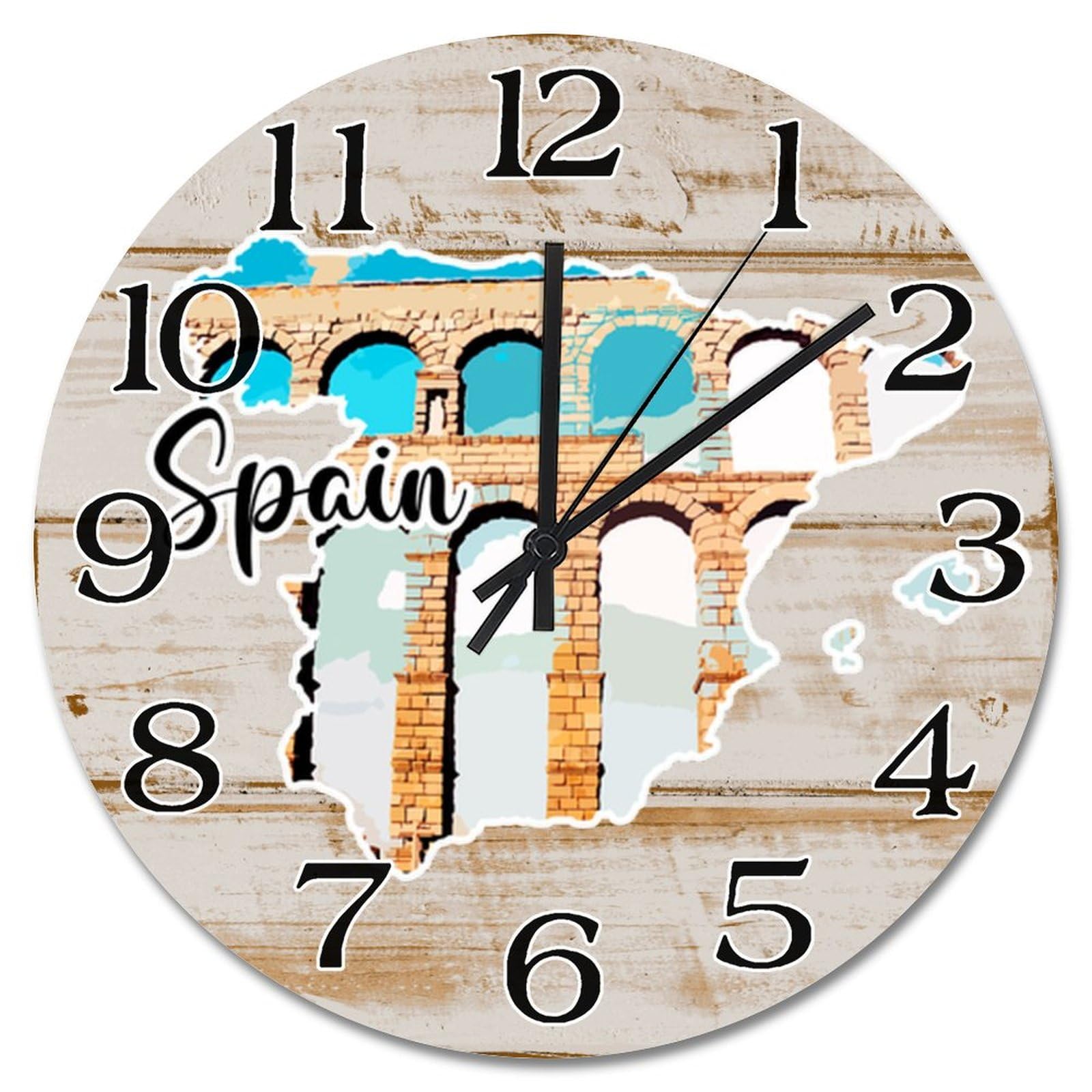 Horloge de voyage Espagne silencieuse 30 cm pour déco murale sans nuisance