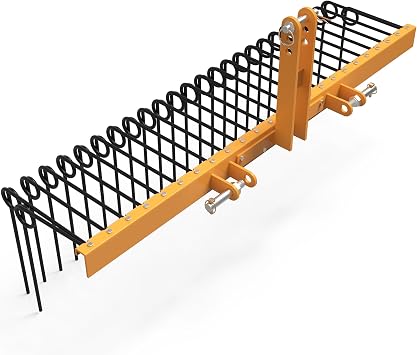 YINTATECH 3 Point Pine Straw Rake, Steel Spring Landscape Pine Needle Rake Fits for Category 1, 72", Yellow