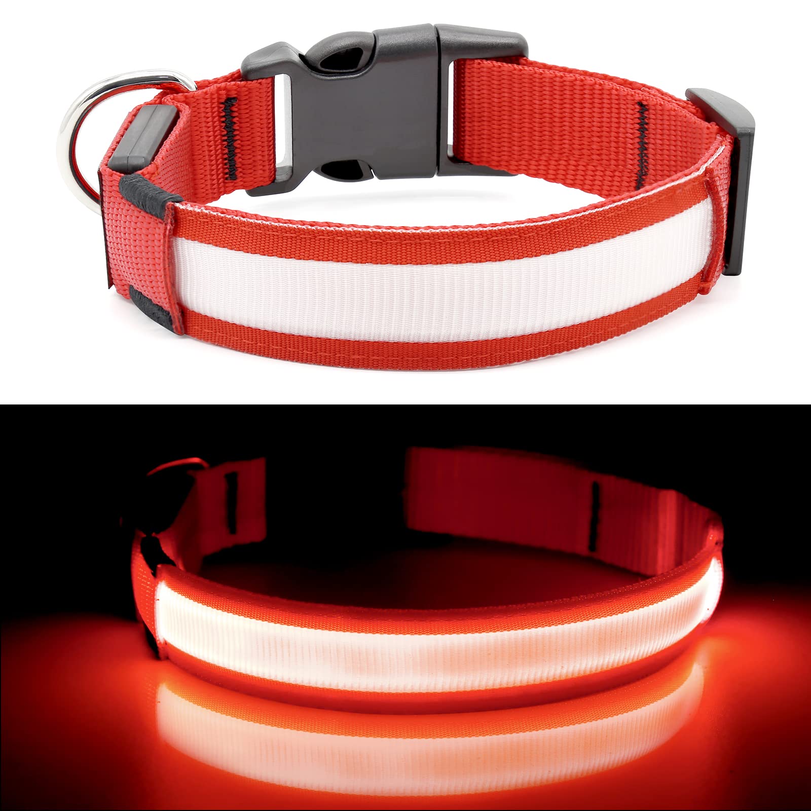 BSEEN Collare per cani che si illumina, collare per cani a LED ricaricabile, impermeabile, riflettente, con luci natalizie che si illuminano al buio, per passeggiate notturne (rosso rubino, M)