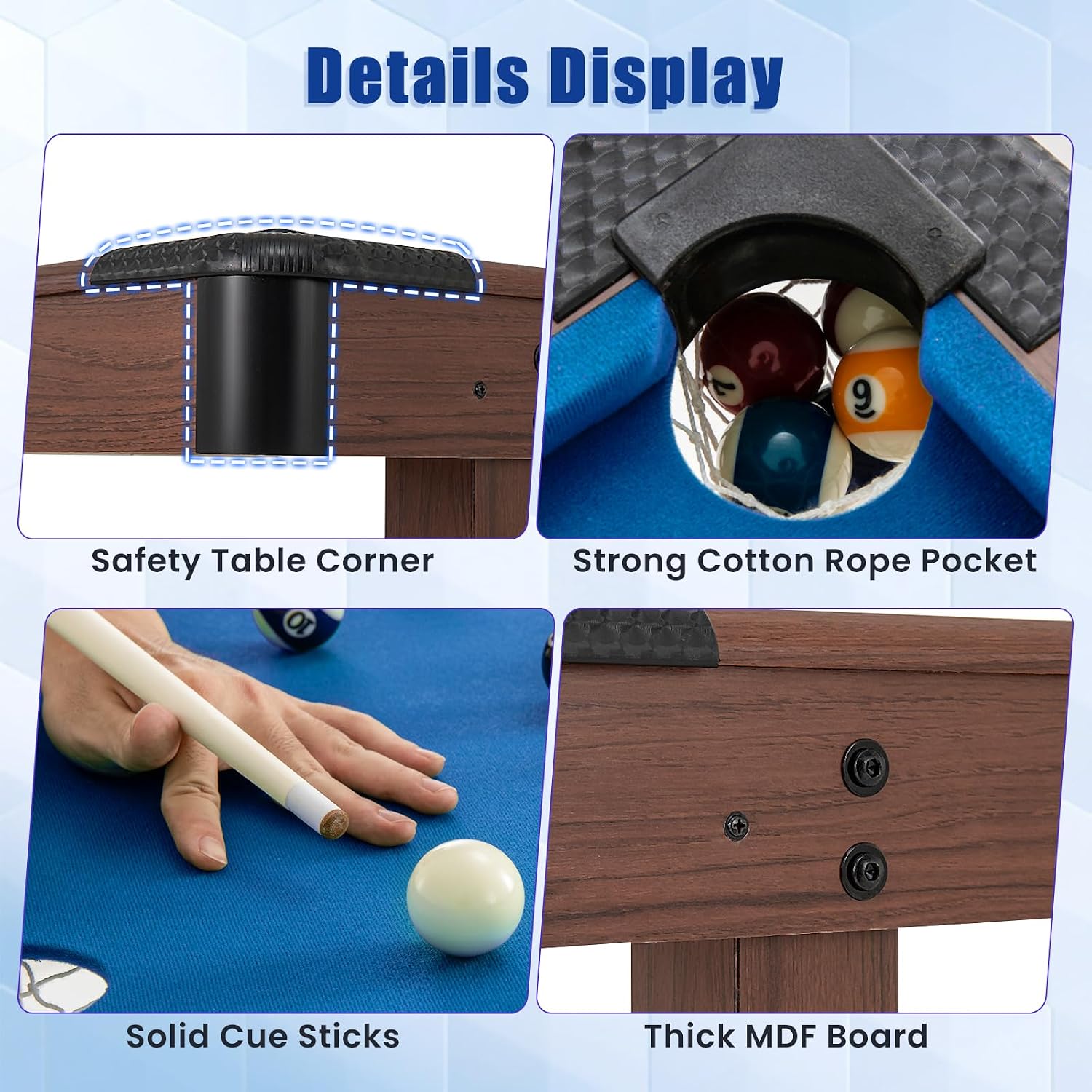 48” Wooden Pool Table, Compact Billiard Table with 16 Balls 2 Cue Sticks 2 Chalks Triangle Brush, Snooker Table Mini Pool Table for Kids & Adults, Family, Bar, Office