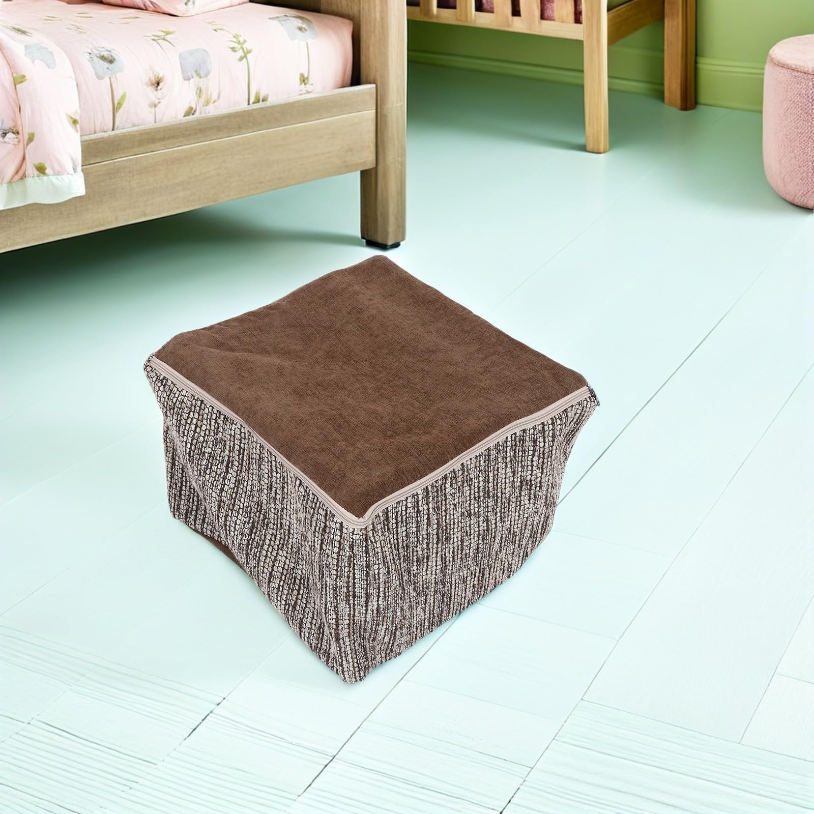 Kratzfeste Baumwolle Hockerbezug 52x52x35cm Waschbare Schutzhülle für Ottomane Ersatzbezug für Fußhocker Bequemer Bezug für Wohnzimmer und Zuhause