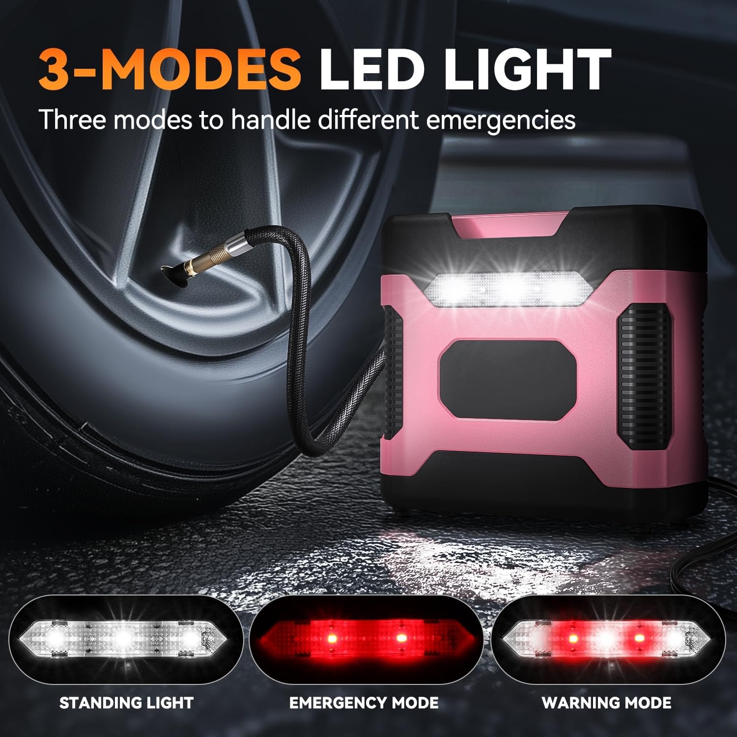 Auto Dynasty Digital Tire Inflator Portable Air Compressor, 12V DC 150 PSI Power Electric Car Tire Air Pump with LED Light and Pressure Gauge for Car, Motorcycle, Bicycle, Bike, Ball (Pink) - Image 4