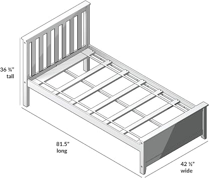 Plank+Beam Solid Wood Twin Bed Frame, Platform Bed with Headboard, Grey