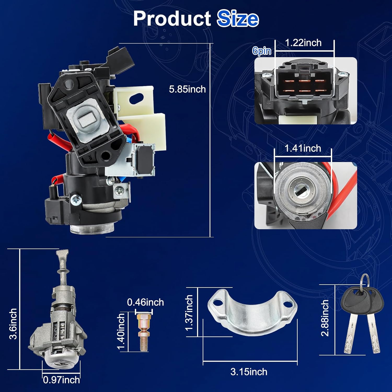 Ignition Switch Assembly 81905-2T040 with Door Lock Cylinder & 2 Keys Fit for Kia Optima 2011-2015, Ignition Lock with Key Replace 81970-2TA00, 81900-2TD00, 81905-2T040