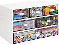 Vista 12 de Organizador de Escritorio Apilable de 3 Niveles con 6 Cajones, YOCOMEY Caja de Almacenamiento de Escritorio de Plástico con Cajones, Organizador