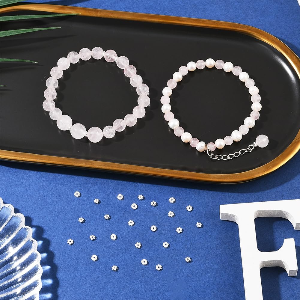 Beebeecraft 1ボックス 30個 シルバー デイジービーズ S925 スターリングシルバー 3サイズ フラワー スペーサー