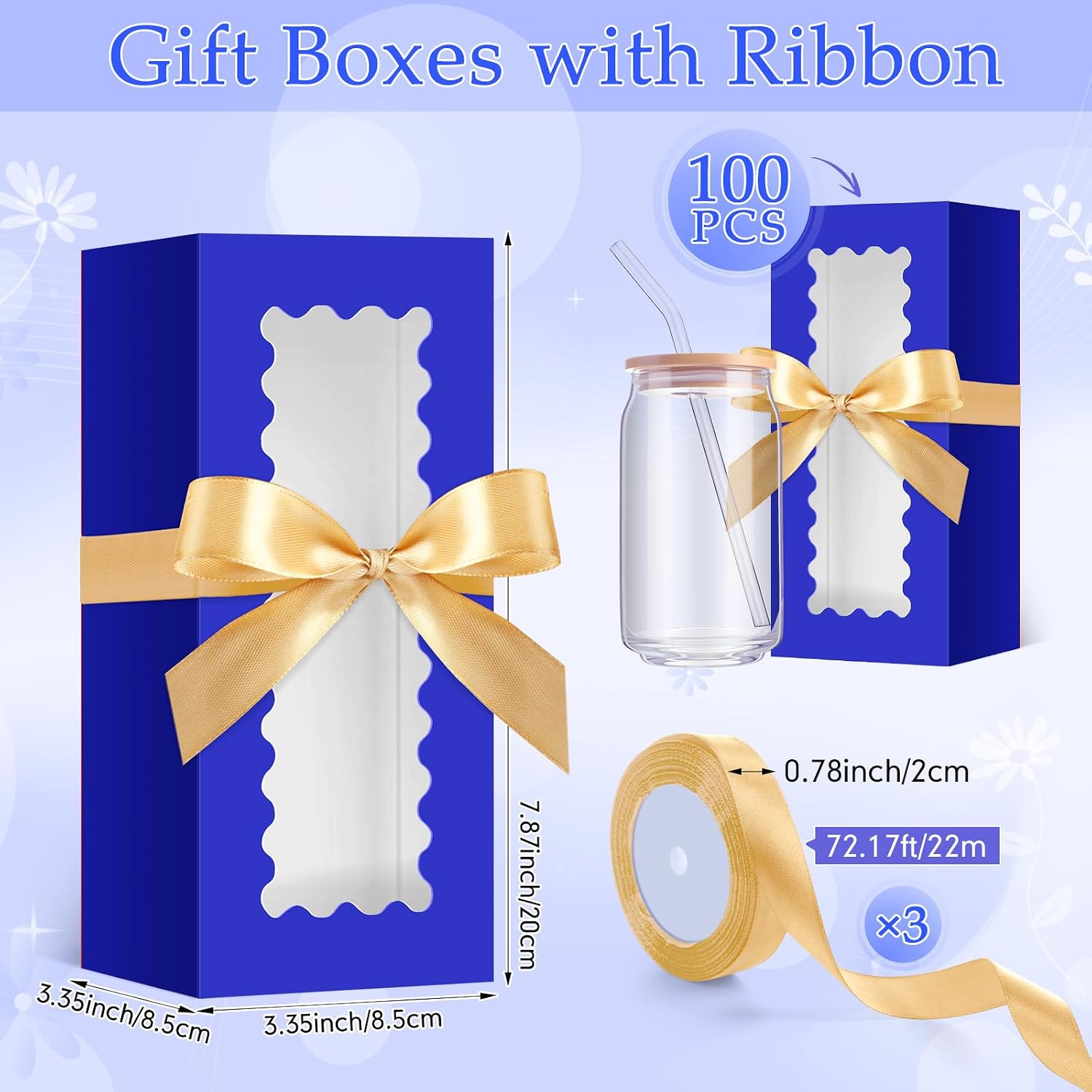 Windyun 100 Pcs Tumbler Gift Boxes for Sublimation Glass Exhibition Boxes Transparent for 12oz 16oz 20oz Shipping Cup Exhibition Packaging for Jars Mug Can Party Supplies (Blue) image 2