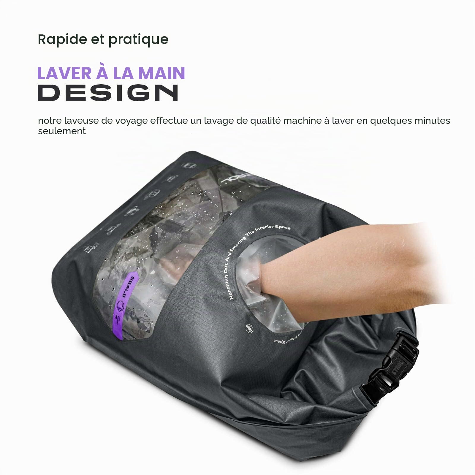 ETROL Trousse de lavage pour voyage, machine à laver portable – Kit de lavage manuel portable, sac à récurer les vêtements imperméable