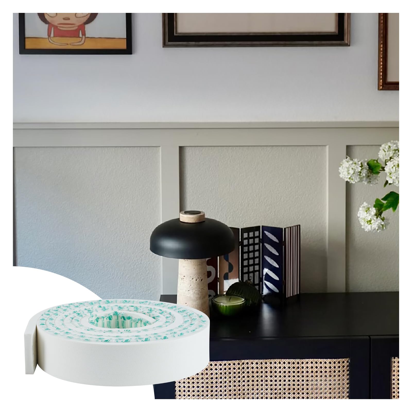 White 2-in EVA molding Peel and Stick Panel, 3D Flexible Fluted self Adhesive Panels molding Trim for TV Background Wall, Playroom & Modern Interior