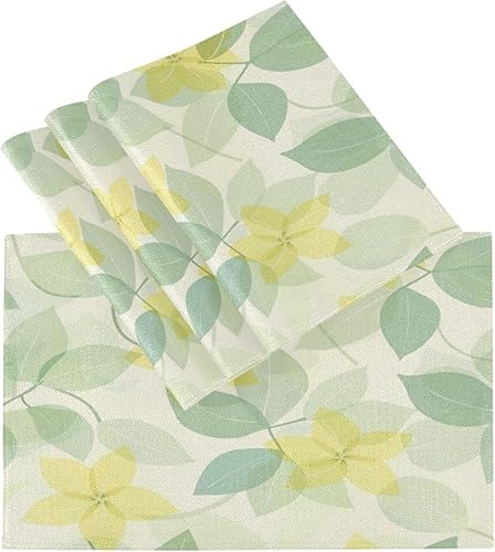 Miniatura 3 de Manteles individuales limpiables personalizados con flores suaves y frescas, color amarillo limón, verde claro, para mesa de comedor, rústico,