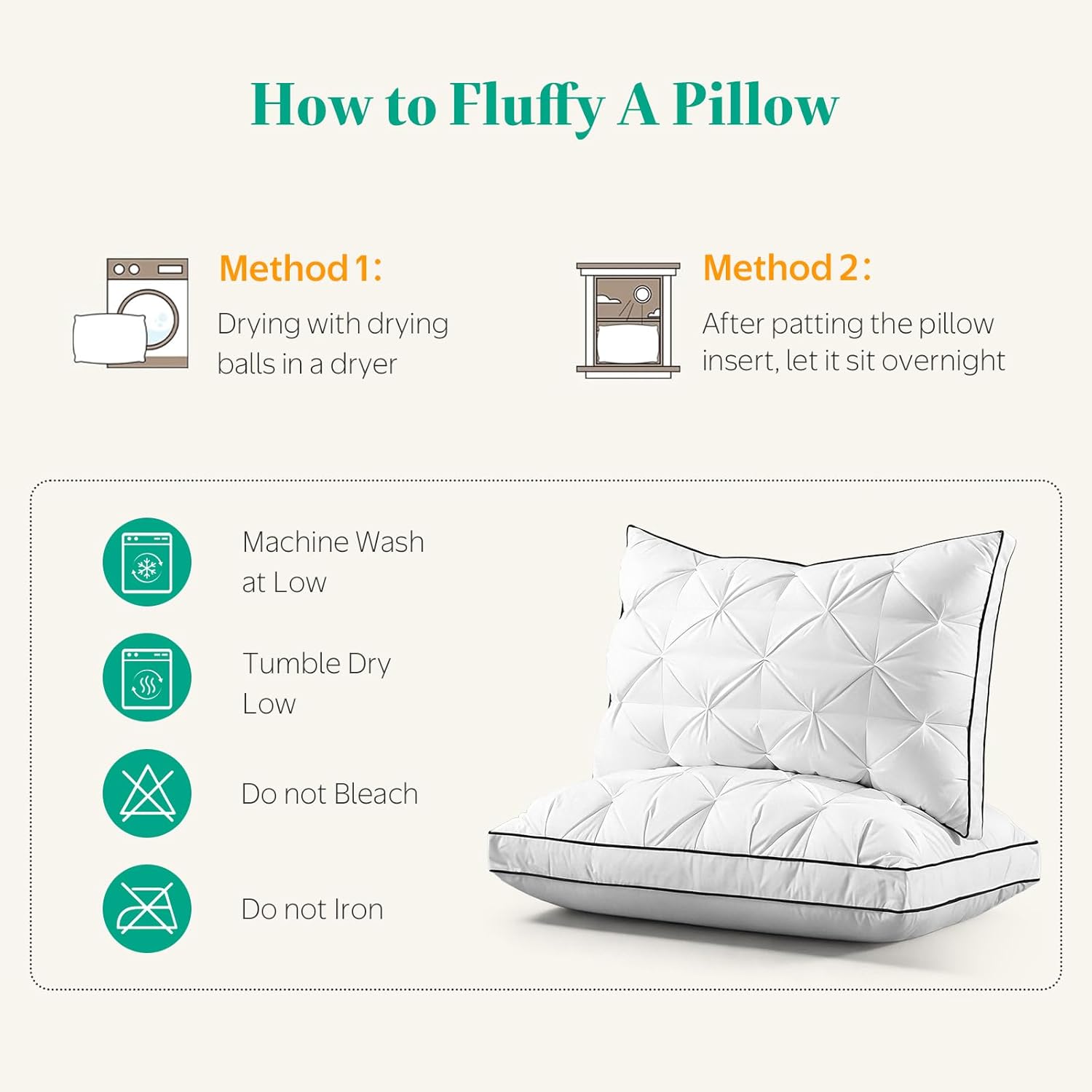 Premium Hybrid Goose Feather Down Pillows Queen Size Set of 2 with 100% Organic Cotton Cover, Hotel Collection Bed Pillows for Sleeping, White Fluffy Soft Gusseted Pillows (18"x28"+2" Gusset) - Image 8