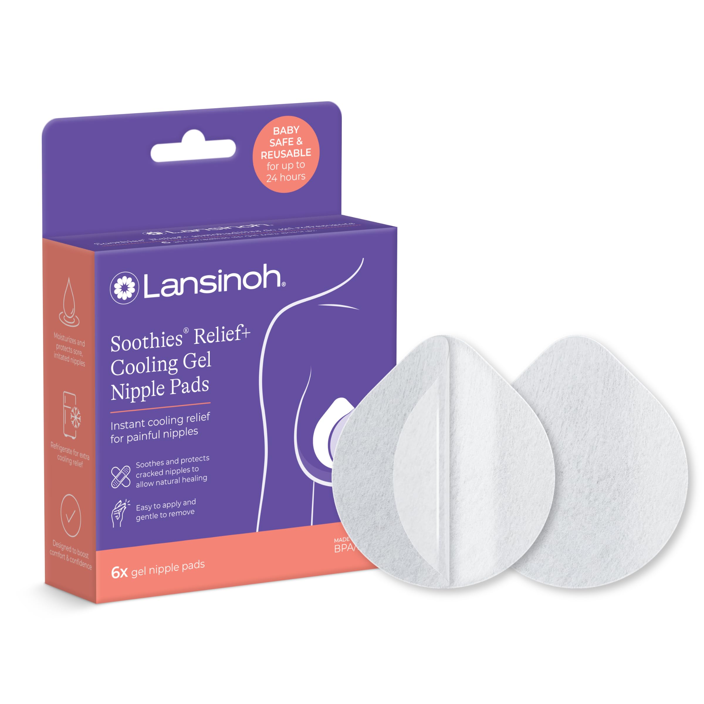 Amazon.com : Lansinoh Soothies Cooling Gel Nipple Pads, Reusable