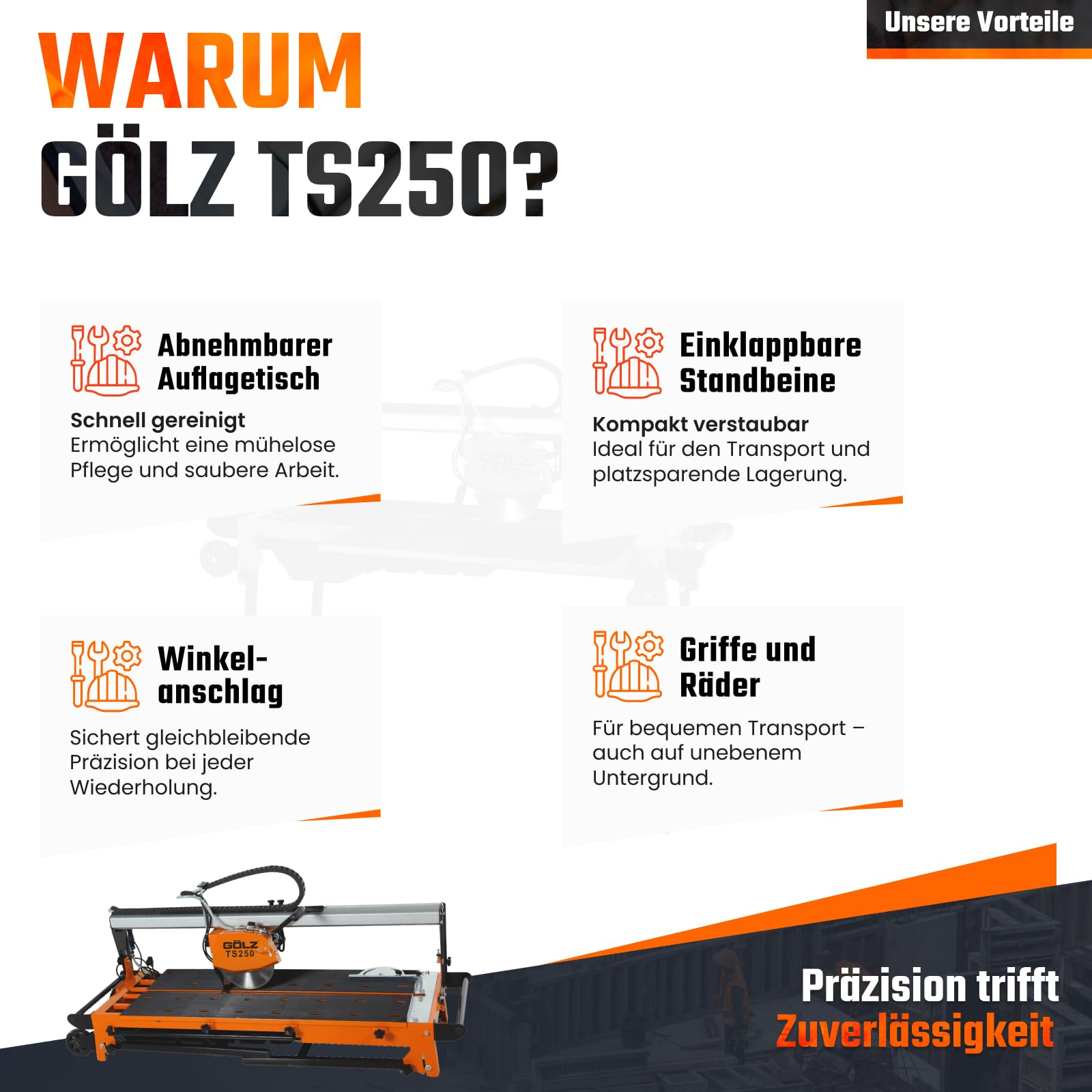 GÖLZ TS-250 - Brückenkopf - Fliesenschneidmaschine für die professionelle Anwendung! - Made in Germany