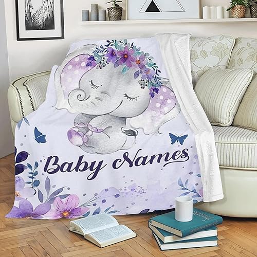Miniatura 263 de Manta de bebé personalizada con nombre, mantas de bebé de elefante personalizadas para niñas, regalos de bebé, productos para bebés, mantas súper