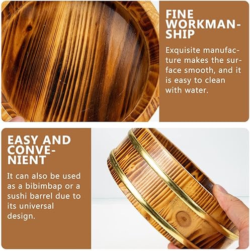Miniatura 4 de Hemoton Caja pequeña de madera de madera para sushi, cuenco de arroz japonés Hangiri Sushi Oke, tina mezcladora de arroz, vaporizadores de comida