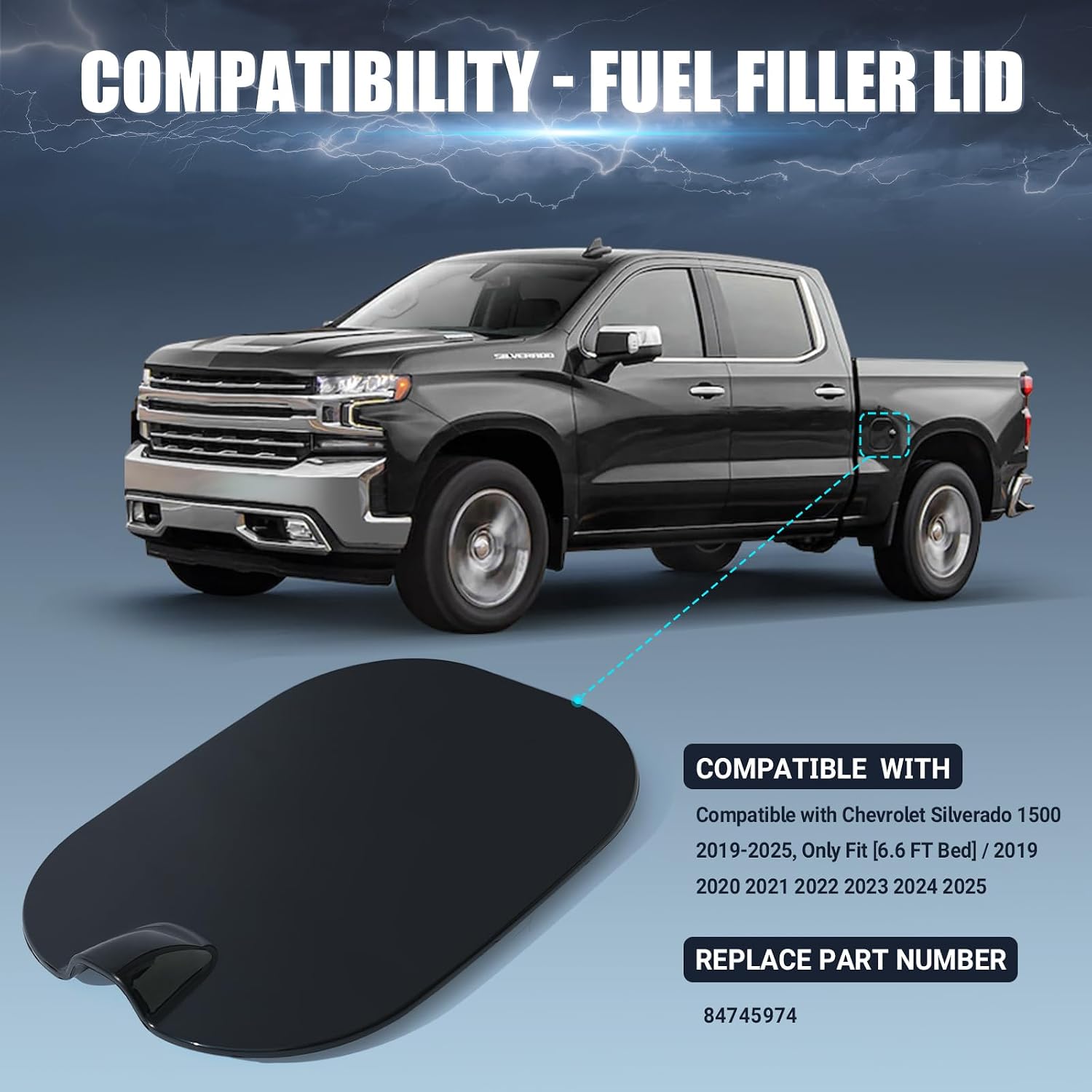 Fuel Tank Filler Door Gas Tank Door Cover Replace for 2019-2025 Chevrolet Silverado 1500 6.6 Ft BOX Replace 84745974 84477952