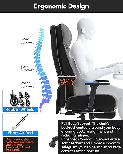 Miniatura 3 de DJWang Silla de oficina grande y alta, 400 libras con reposapiés, silla de oficina ejecutiva de respaldo alto con cojín de resorte extragrueso,