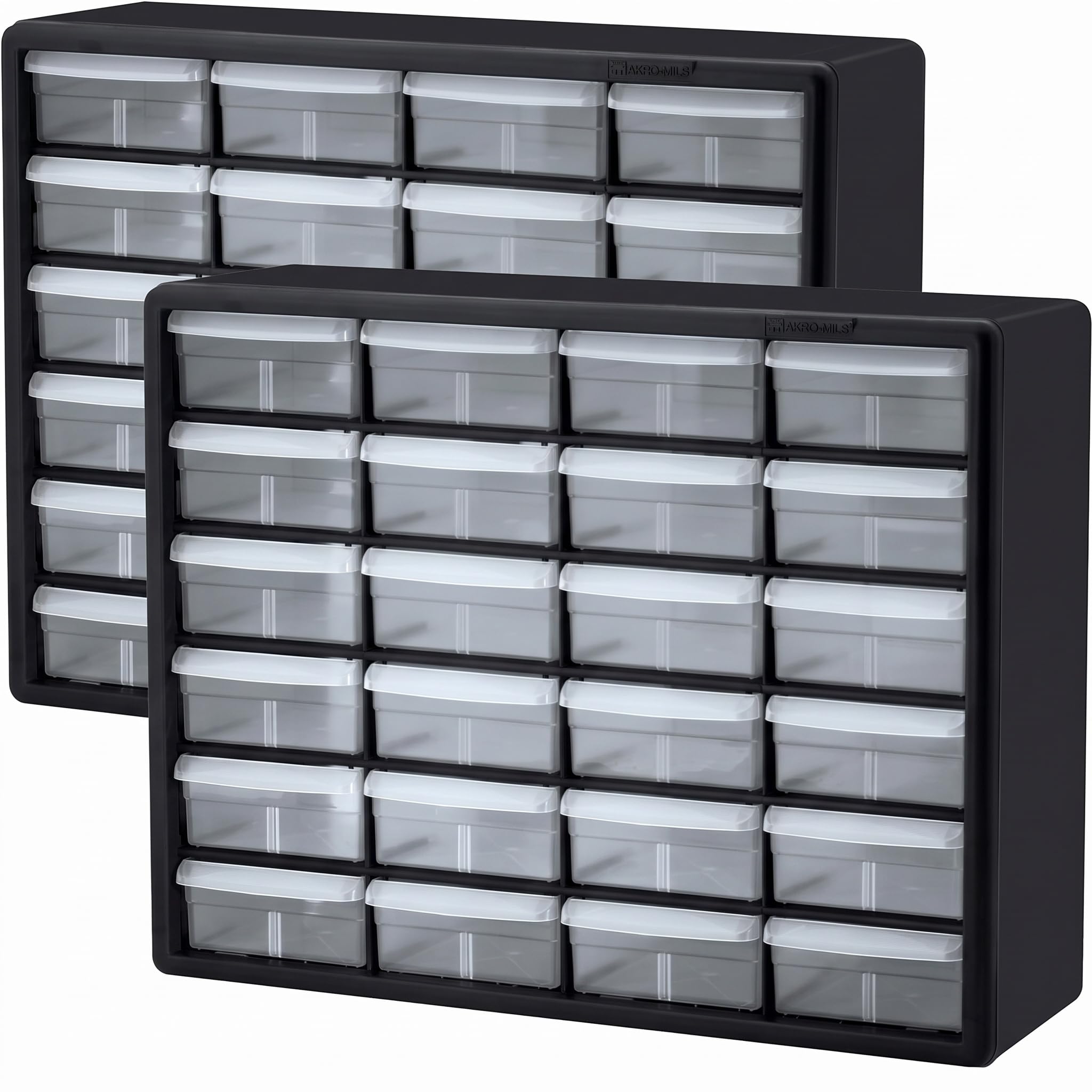 Akro-Mils 24-Drawer Plastic Storage Cabinet | 20" W x 6" D x 16" H | Black | Model 10124 | Garage Organization