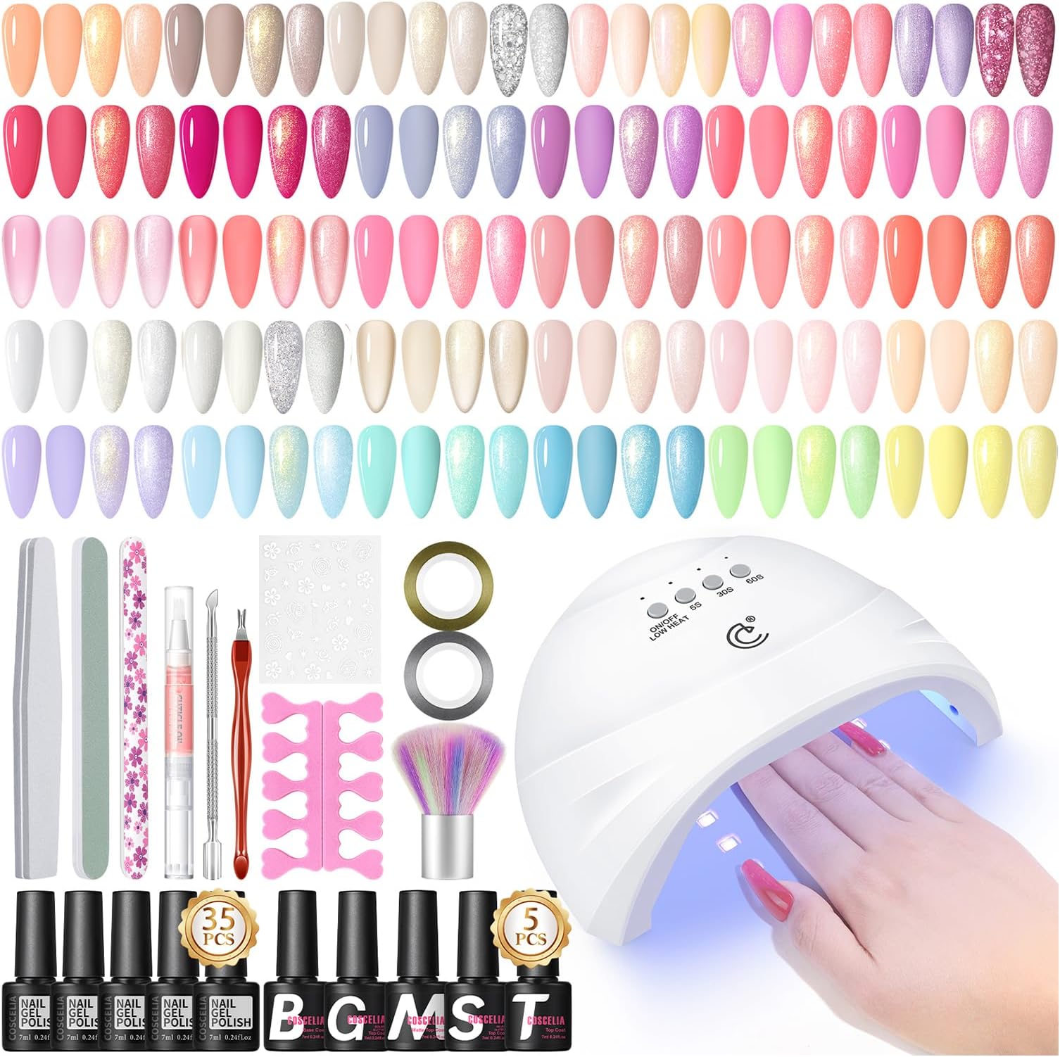52pcs Gel Nail Polish Kit with U V light 35 Colors Spring Gel Polish Set Cream Color Collection 5PC Top Base Coat Nail Art Manicure Kit for Beginners with Everything Valentines Day Gifts for Women Her