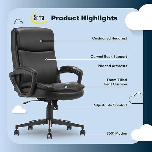 Miniatura 3 de Serta Comfort Ergo - Silla de oficina ejecutiva, diseño ergonómico de respaldo medio con soporte lumbar, cojín de asiento de doble capa semipelado,
