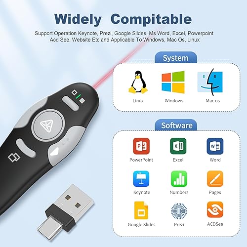 Vista 50 de QUI Presentation Clicker - Clicker remoto inalámbrico para presentación de PowerPoint, PowerPoint Slide Advancer para Mac/Windows/Linux, Google