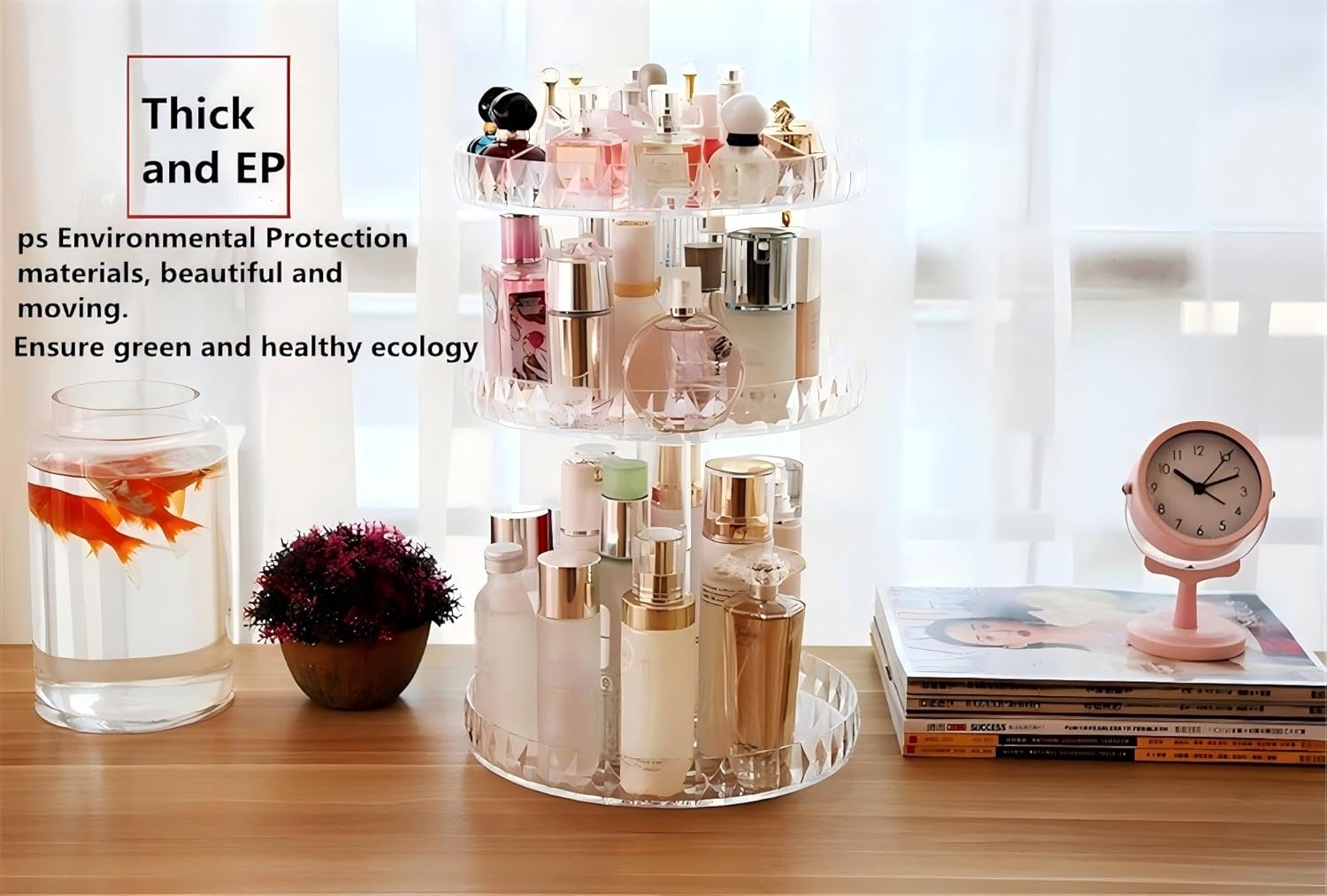 Diamond Pattern Three Layers Perfume Organizer, 360 Rotating Diamond Cosmetic Storage Box Transparent Acrylic Swivel Shelf Desktop Skin Care Product Dresser Finishing Valentines Day Gifts