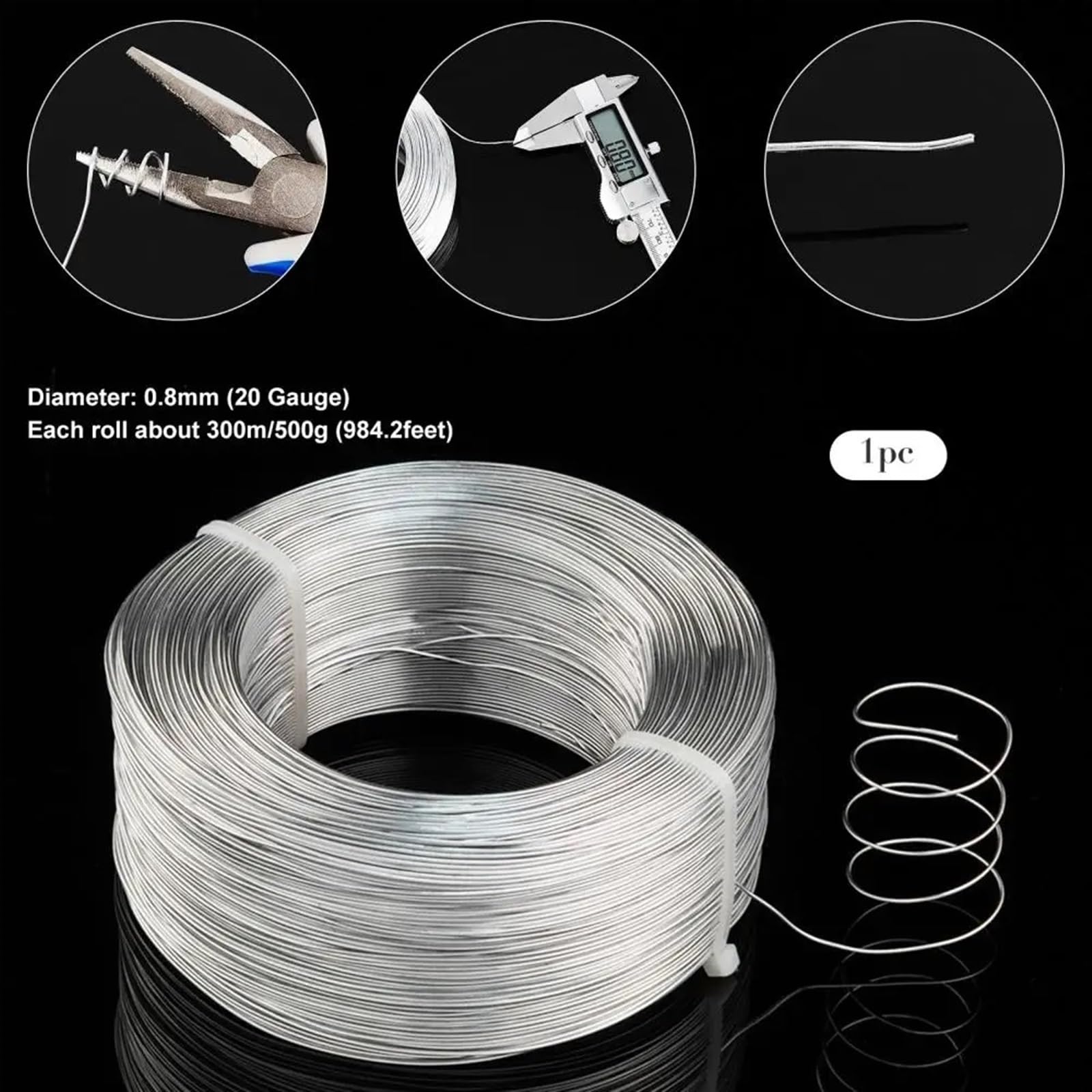 Druty rzemieślnicze z aluminium, Aluminiowe druty rzemieślnicze 300 m 0,8 mm zginany drut metalowy do samodzielnego tworzenia biżuterii, bransoletek, kolczyków i rękodzieła kwiatowego