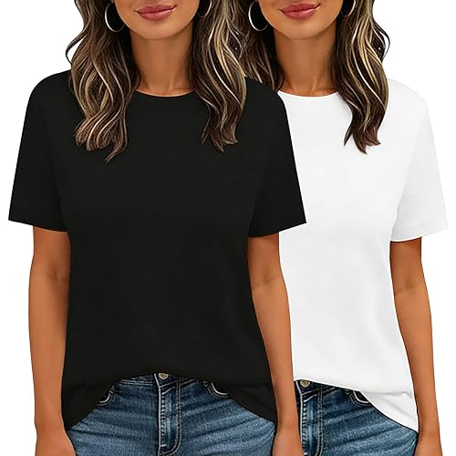 2 Pack Womens Basic T Shirts Summer Tops 2026 Short