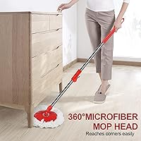 Vista 6 de Trapeador giratorio y cubo con juego de escurridor, sistema de fregona giratoria de 360° y cubo con 3 cabezales de trapeador de repuesto, mango