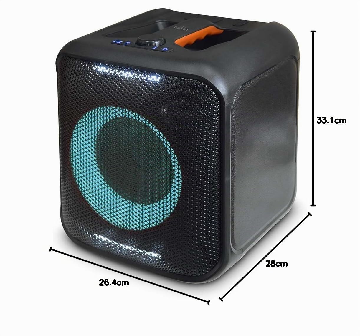 NEDIS Enceinte de fête Bluetooth - Autonomie maximale de la Batterie : 5 Heures - 150 W - Poignée de Transport - Lumière de fête - Connectable - Égaliseur - Orange/Noir