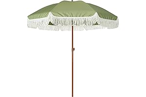 AMMSUN 7ft Outdoor Green Patio Umbrella with Fringe