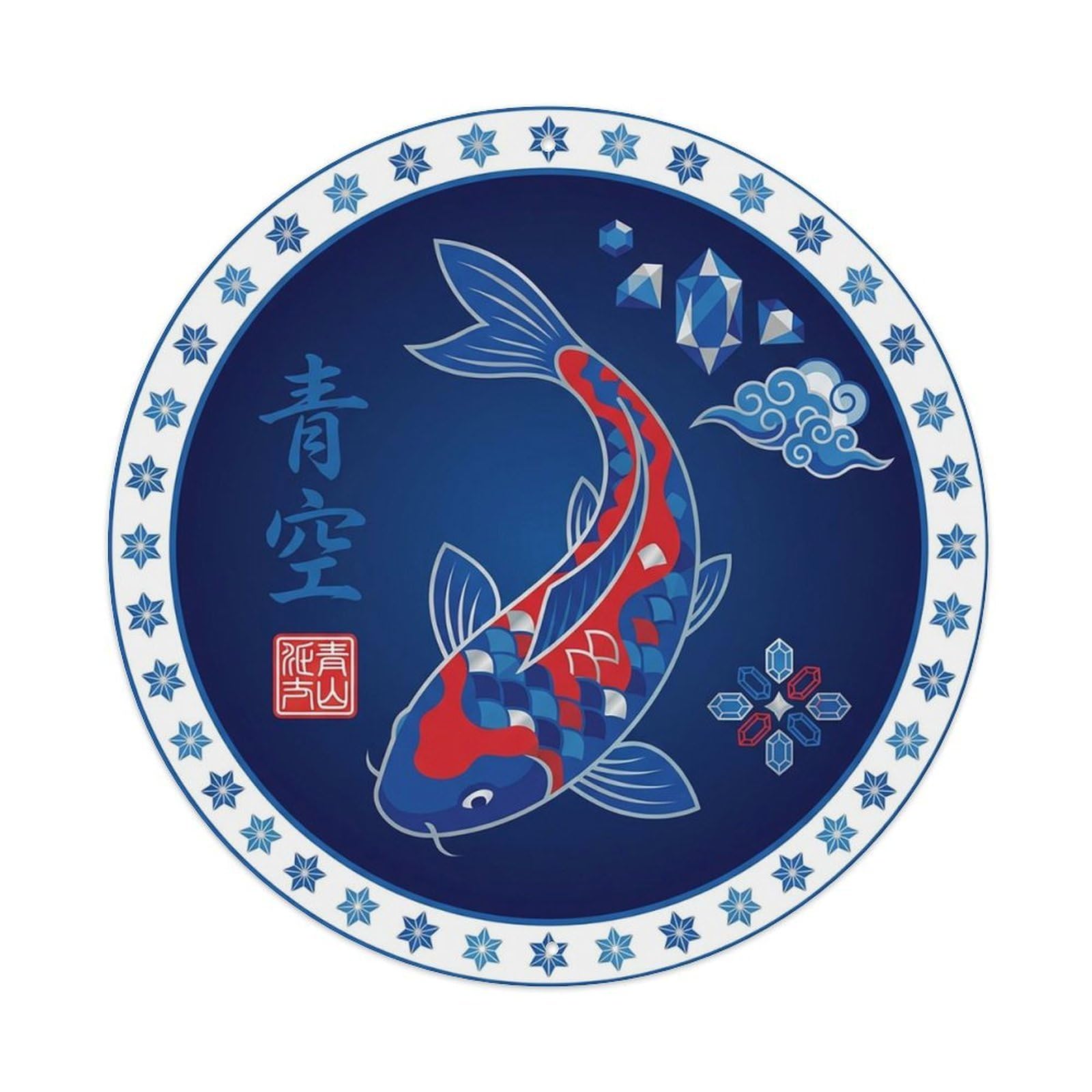 Blue Celestial Koi Fish Ukiyo-e Vintage Metal Tin Sign Plaque Wall Decor for Cafe, Club Bar, Office, Garden Metal Poster 8x8Inch