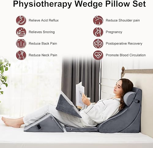 Miniatura 4 de Homemate Juego de 6 almohadas ortopédicas de cuña para cama, almohada de espuma poscirugía para aliviar el dolor de cuello, espalda y piernas,