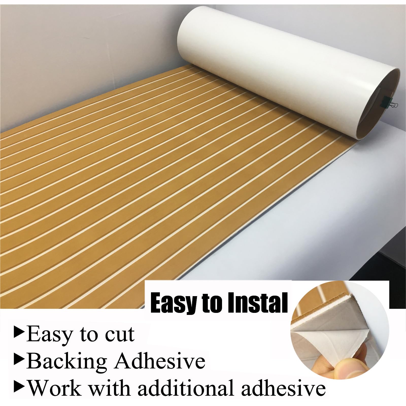 90 × 240cm Tapis Pont Bateau Synthétique de Decking Mousse EVA Autocollant Antidérapant pour Bateau Gonflable Convient pour VR, escaliers de Jardin, Entretien et décoration de terrasse