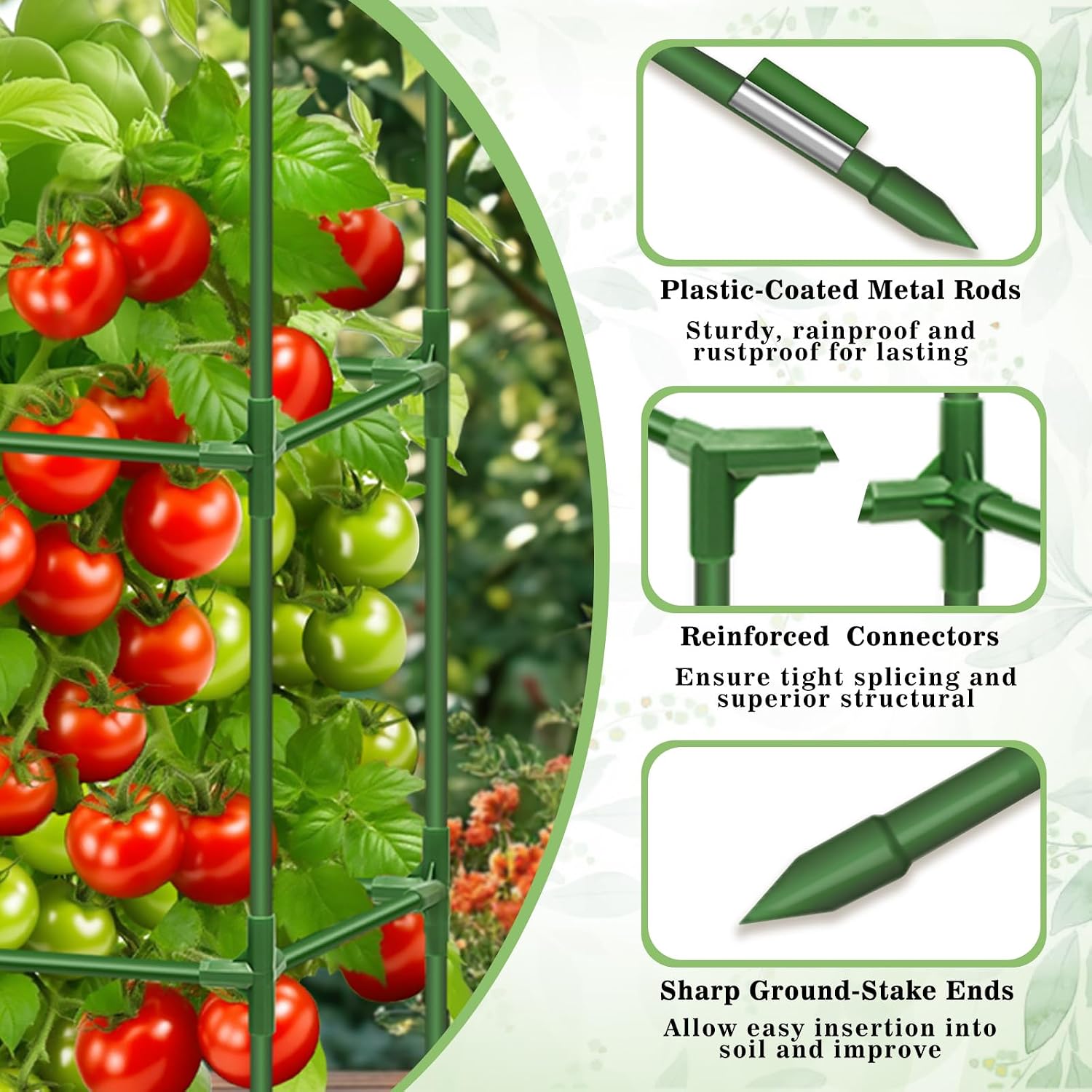 Riare 4 Pack Square Tomato Cages for Garden- 45 Inch Heavy Duty Tomato Stakes Plant Support, Metal Tomato Trellis for Climbing Plants Outdoor, Raised Garden Bed, Vegetables Flowers