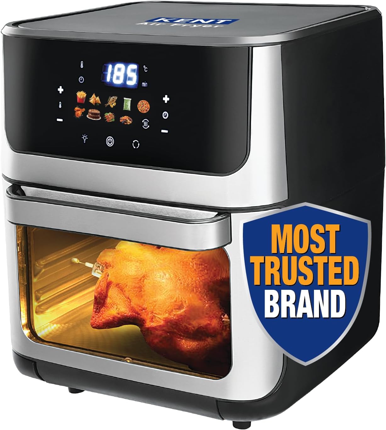 KENT Digital Air Fryer Oven 12L | 1800W | 360ยฐ Rapid Heat Circulation | 10 Preset Menus | Bake, Grill & Roast | Digital Display & Touch Control Panel | Dehydration & Rotisserie Function, Multi