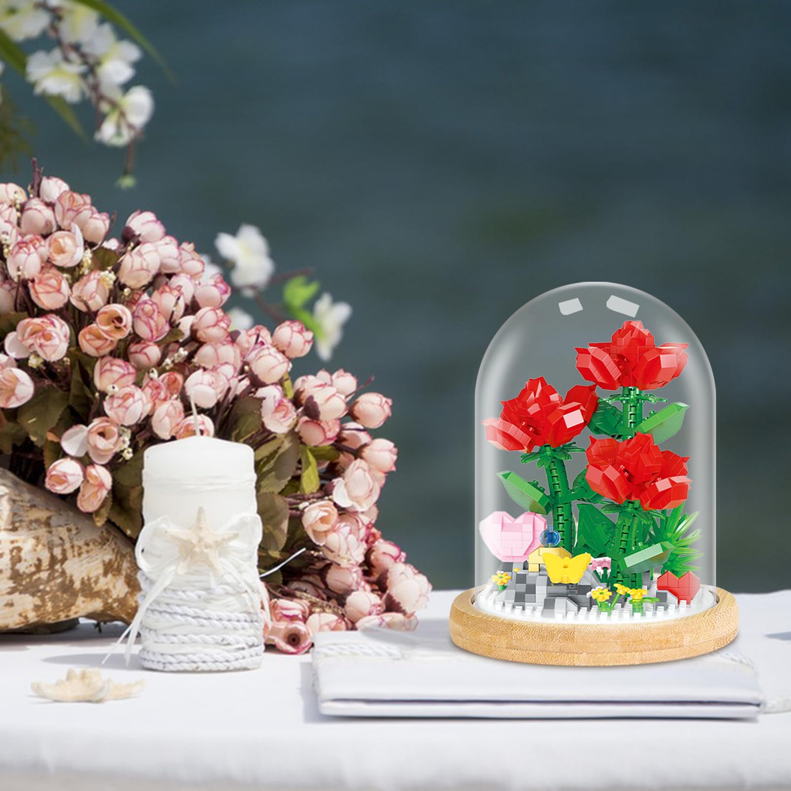 684 Blocchi Costruzione Bouquet di Fiori, Modellismo di Rose Artificiali, Mattoncini Costruire Piante Regalo per San Valentino Festa Mamma Decorazione Casa (Rose