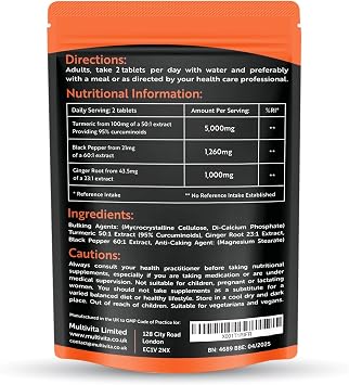 Turmeric Tablets 5000mg with Black Pepper & Ginger - 120 High Strength Curcumin Supplements - Turmeric and Black Pepper Tablets (Not Turmeric Capsules or Powder) Vegan & Gluten Free