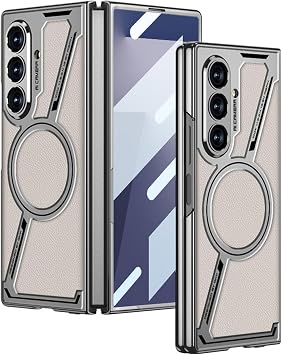 Plating Case for Samsung Galaxy Z Fold 7,Support Magnetic Charging Leather Cell Phone Case Built-in Screen Protector Comfortable Thin Feel Cover,White,Z Fold 7