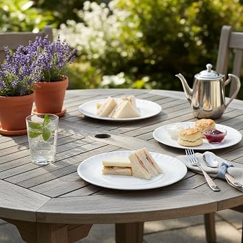White Melamine Dinner Plates Set of 12, 9 Inch Lace Dish Set, Lightweight Plastic Round Plates, Scratch Resistant Kitchen Serving Dishes