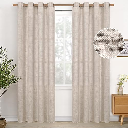 Miniatura 1 de YoungsTex - Cortinas de lino texturizadas con ojales de bronce, para filtrado de luz, para dormitorio, sala de estar, oficina, cocina, 2 paneles, 52