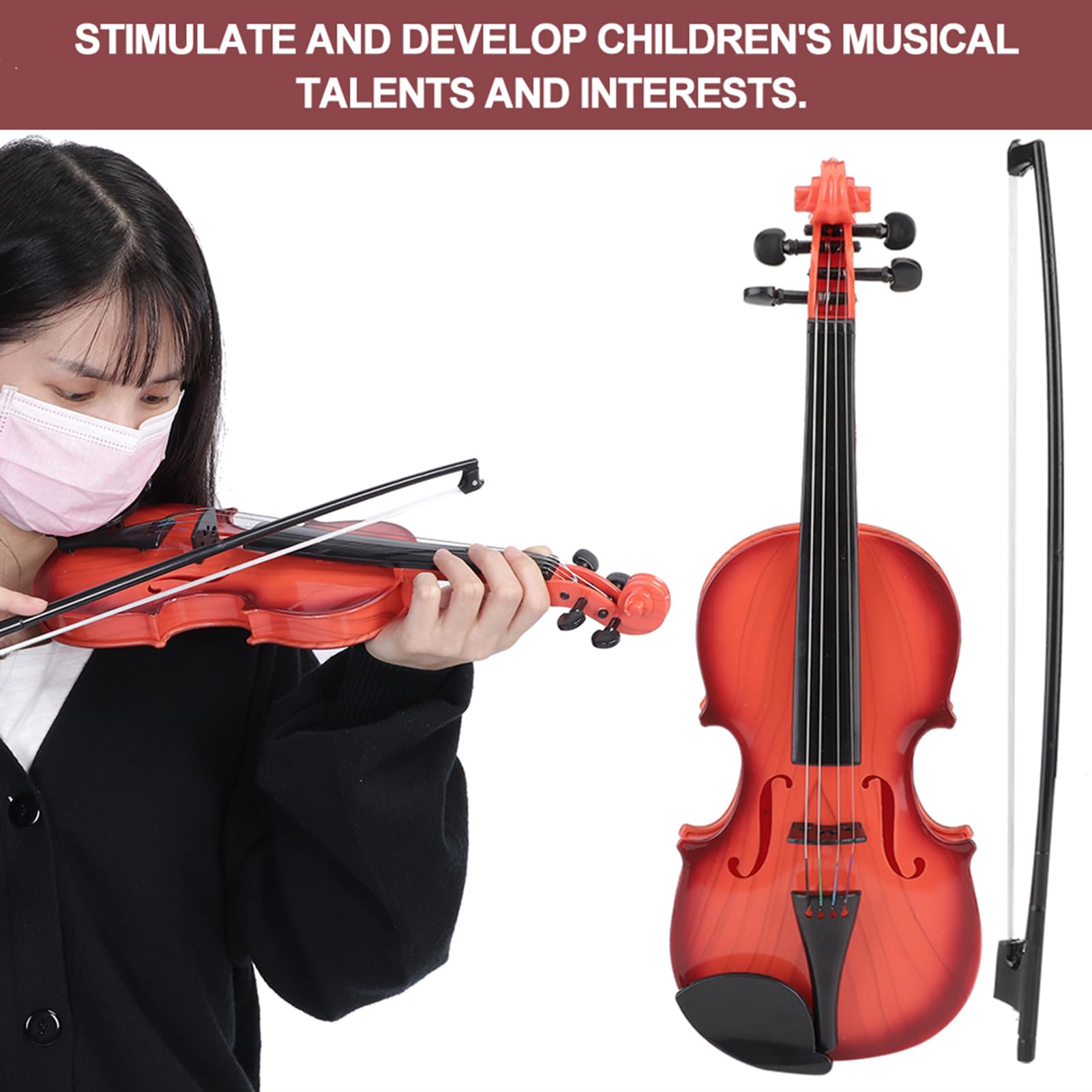 Generic Juguete de Violín Musical para niños Cuerda Ajustable Desarrollar Práctica de Instrumentos para Entretenimiento Infantil ABS 15,4 X 5,3 X 2,2 Pulgadas (marrón Claro)