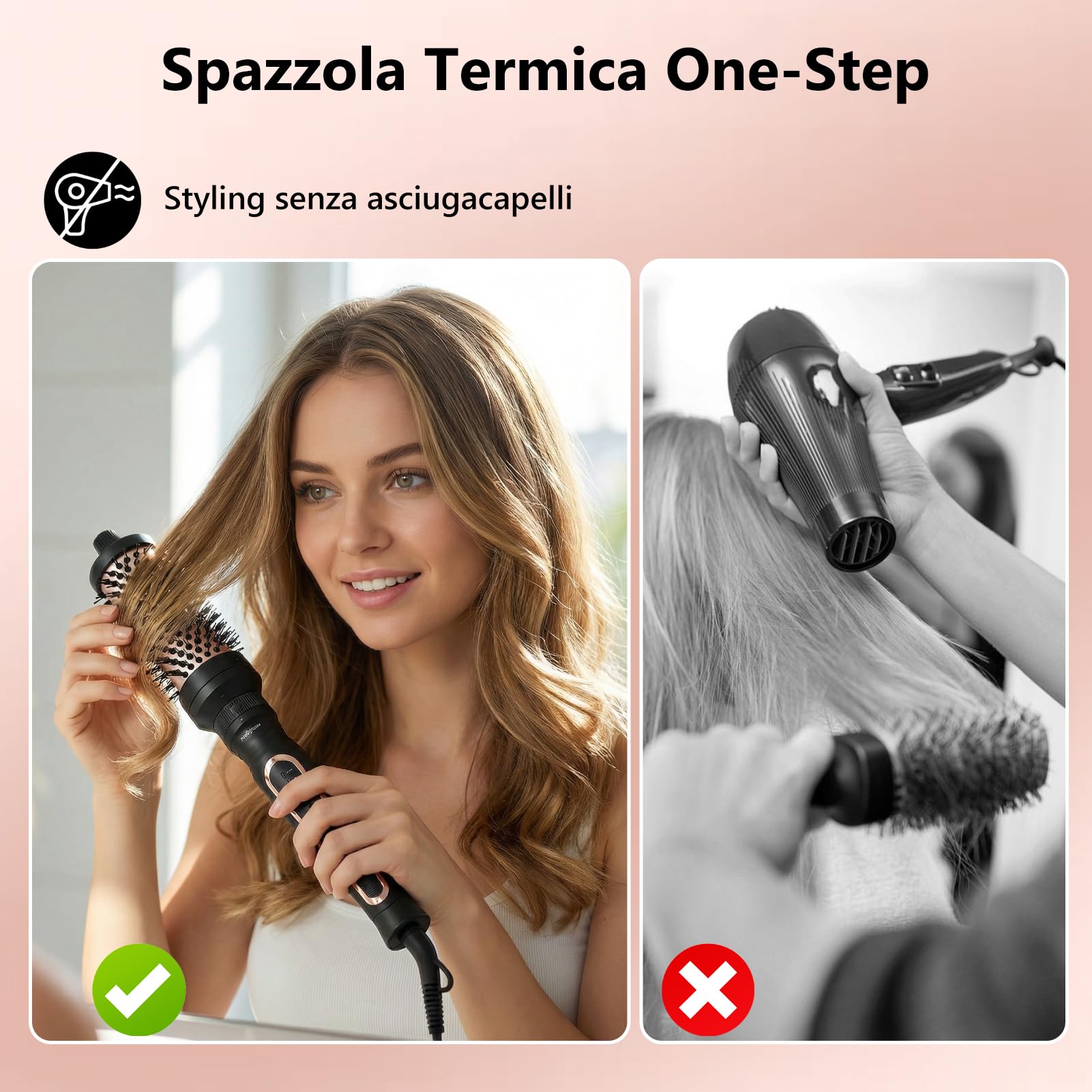 3-in-1 Spazzola Termica Set, Accessori Rimovibili (32/38/45mm), Tecnologia Ioni Ceramica-Tormalina, Anti-Crespo, Perfetta come Spazzola Elettrica per Styling Rapido