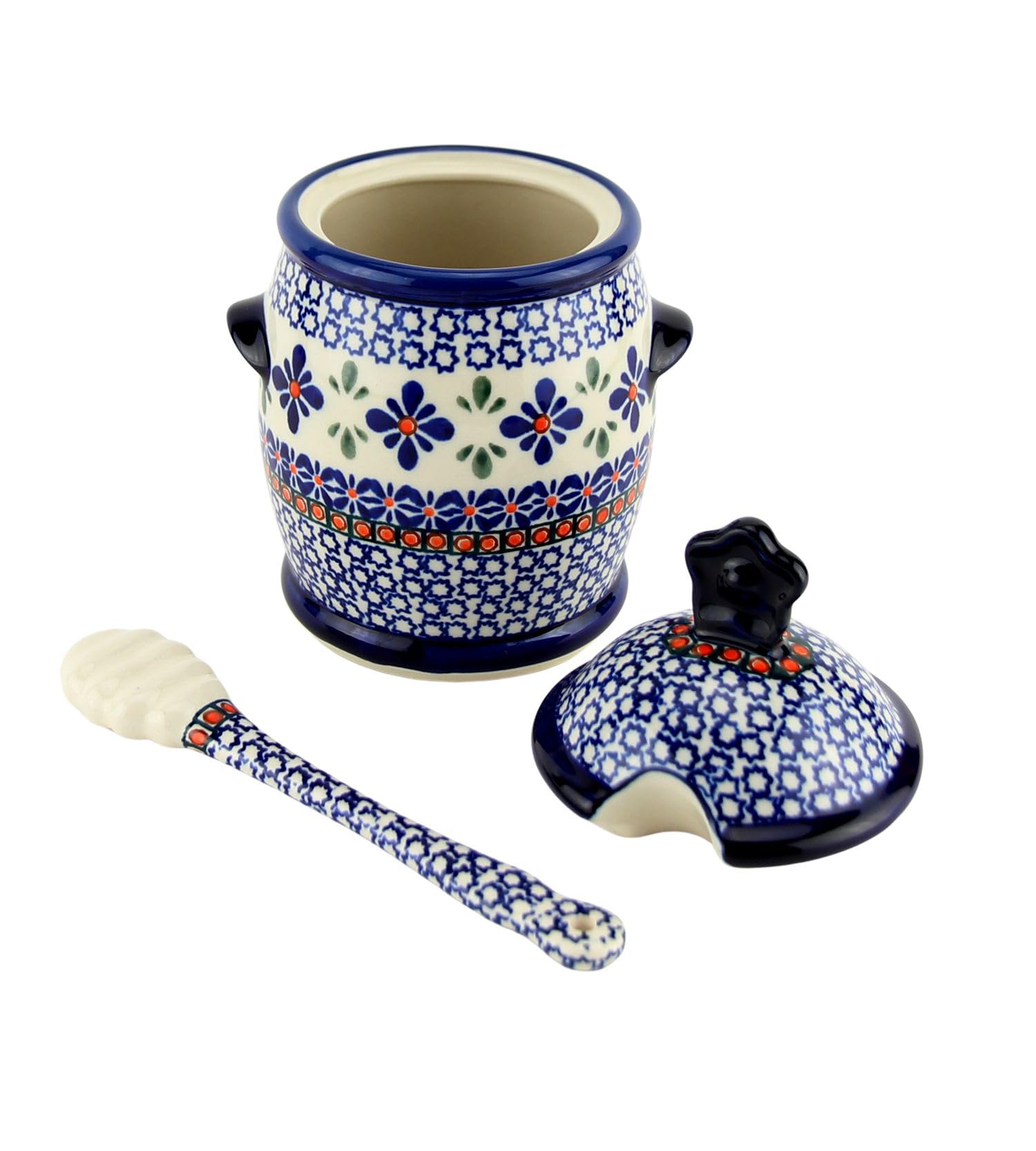 Polish Pottery Market 18 Oz. Honey Jar and Dipper from Zaklady Ceramiczne Boleslawiec Poland