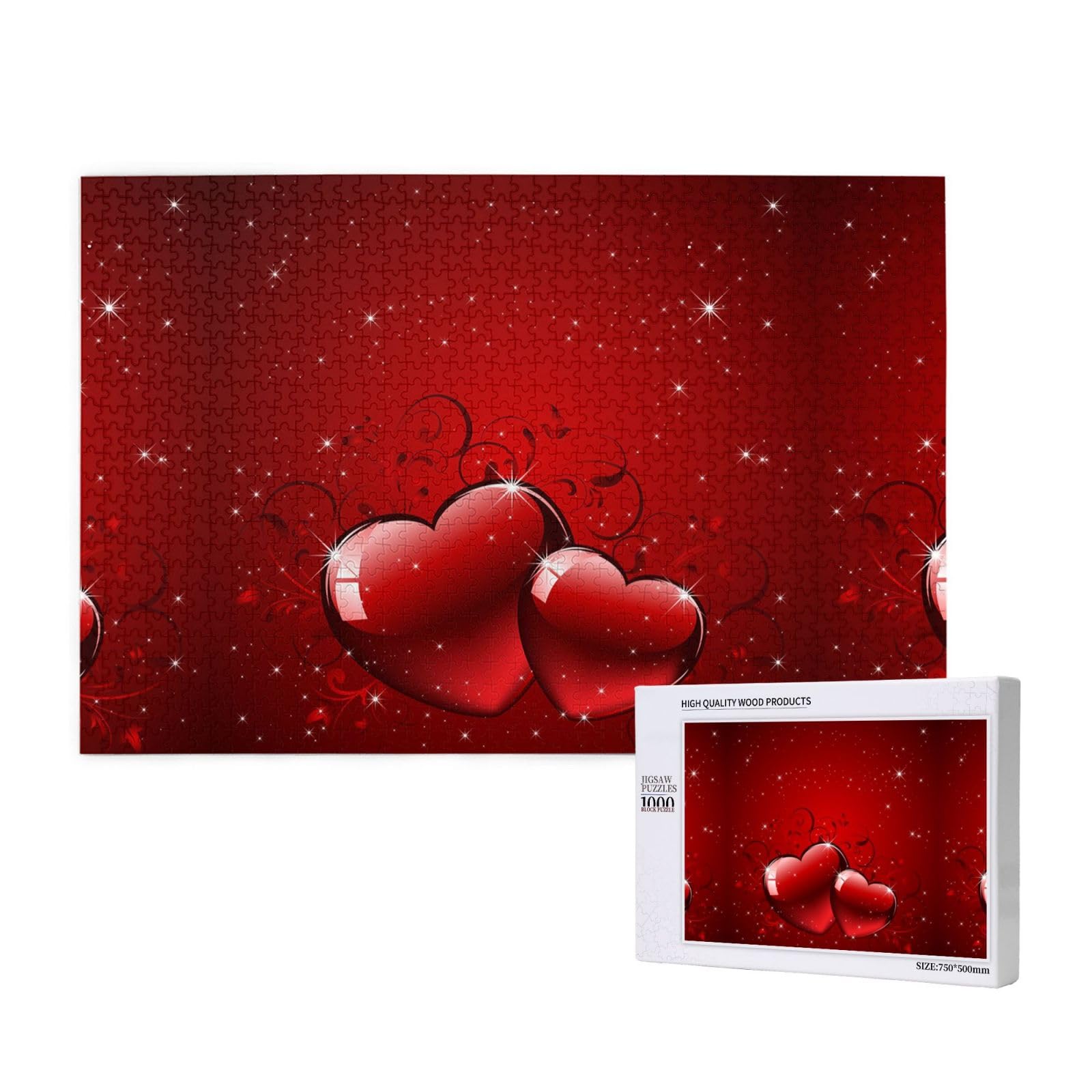 Gioco di puzzle per adulti, puzzle impegnativi, puzzle da 1000 pezzi, cuori d'amore glitterati per San Valentino stampati