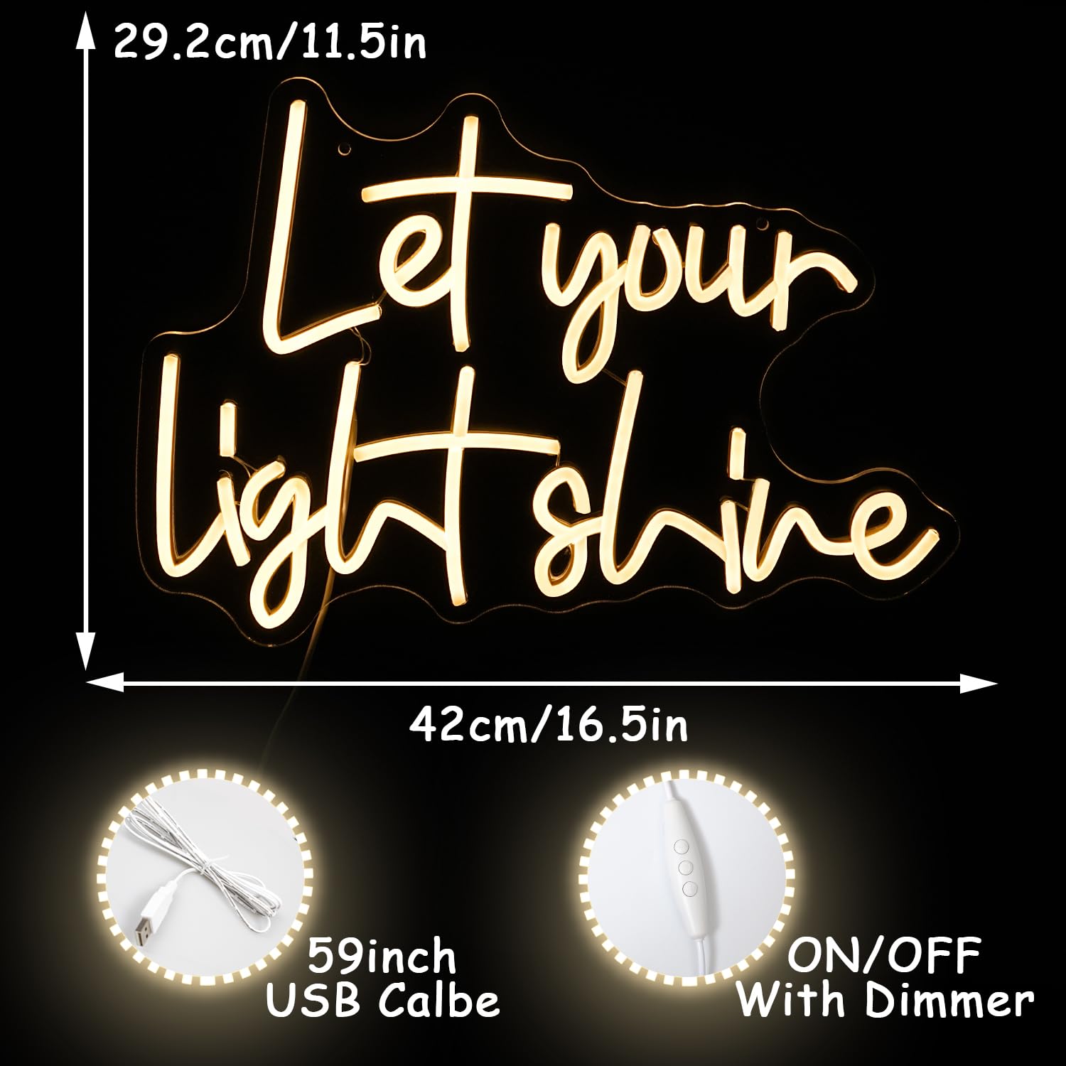 Let Your Light Shine Neon Schild für Wand Deko Warme Weiße Buchstabe Neon Licht Dimmbare Buchstabe LED Schild für Bar Religiöse Christliche Kirche Geschäft Wandkunst Dekor