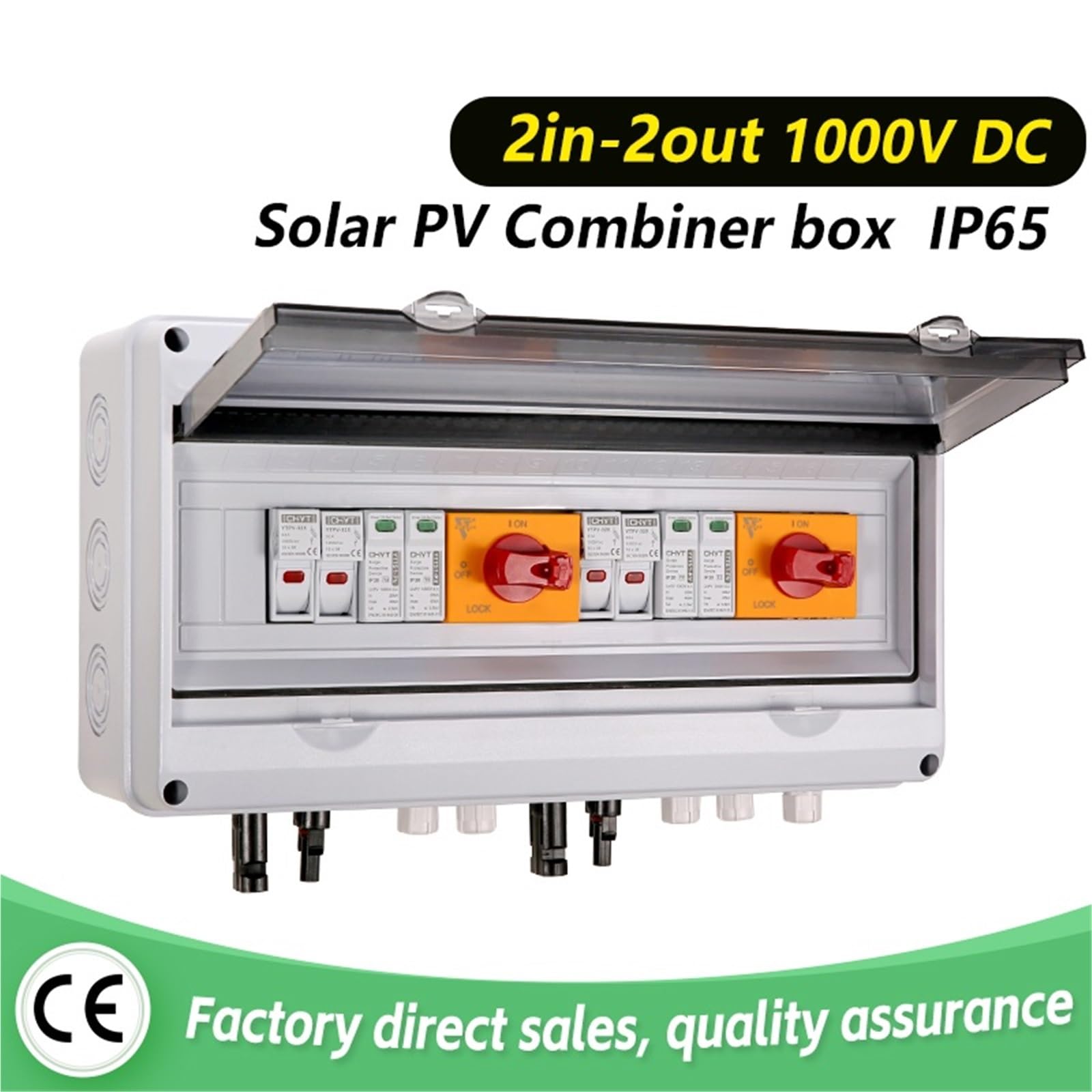 Quadro di distribuzione solare fotovoltaico con protezione da sovratensioni e fulmini, impermeabile, 2 ingressi e 2 uscite, DC 1000 V, IP65
