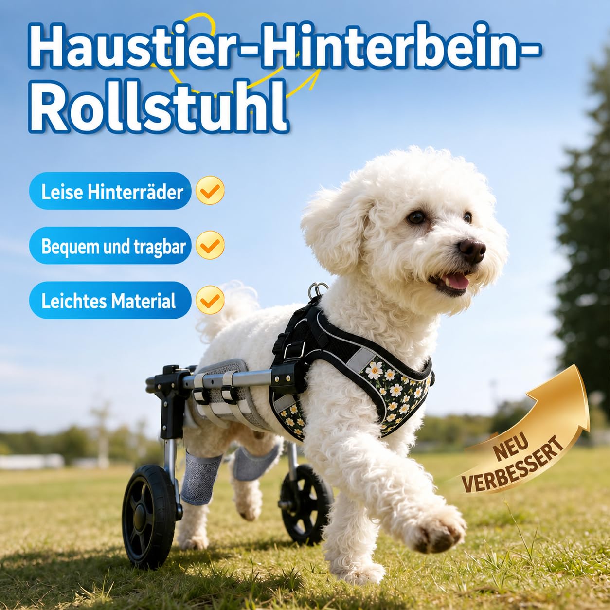 Verstellbarer 4-Rad-Hunderollstuhl Für Vorder- Und Hinterbeine – Leichte Mobilitätshilfe Für Verletzte, Behinderte Oder Ältere Hunde – Passend Für Kleine Bis Große Rassen(4wheel,L)