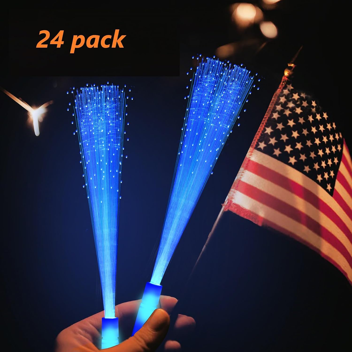 24 Pack Blue Glow Fiber Optic Wands Bulk Light up Wand Glow Sticks with 3 Light Modes for Christmas Valentine's Day Easter 4th of July Concerts Clubs